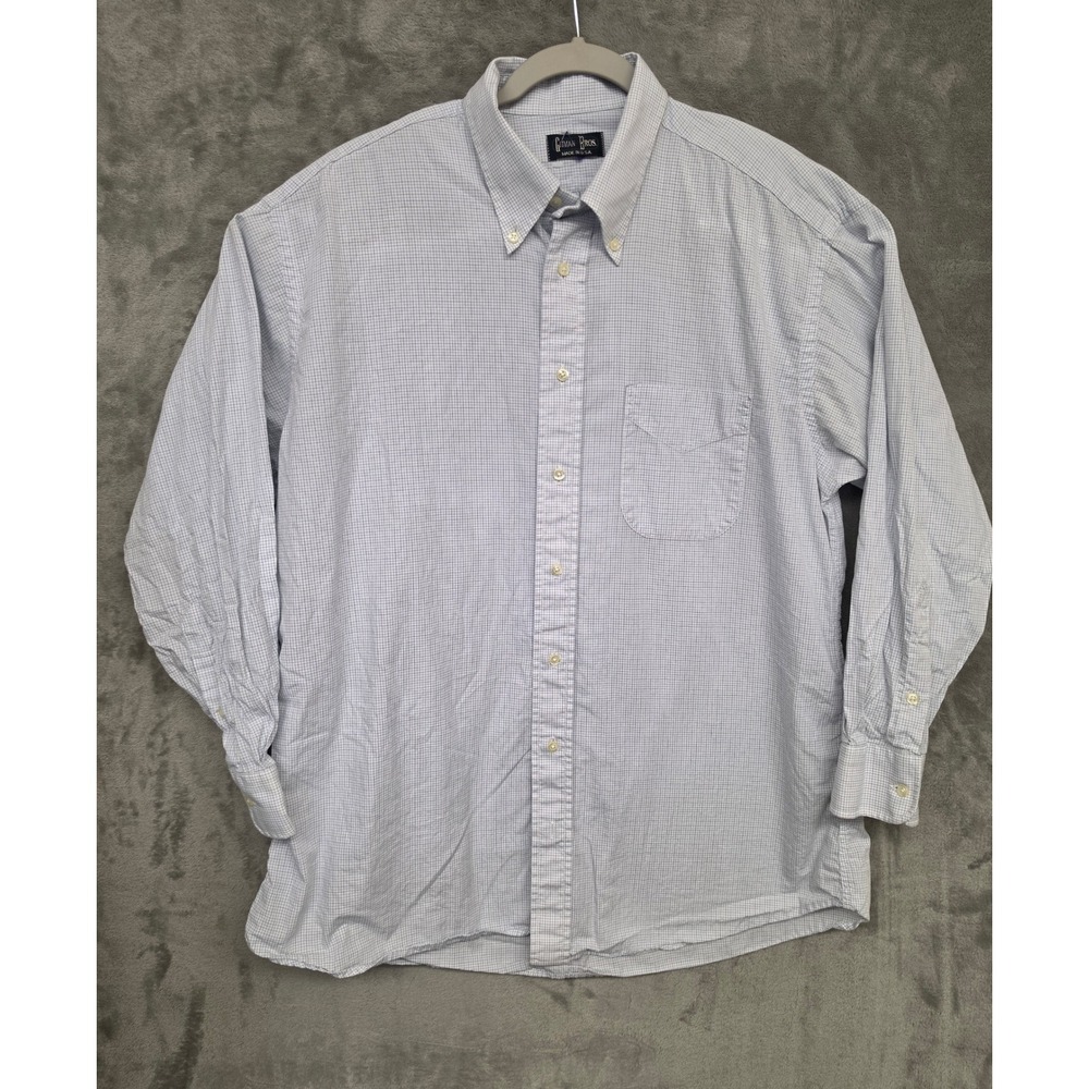 Gitman Bros Mens 16.5 32 Blue White Check Cotton Button Down Shirt Made in USA